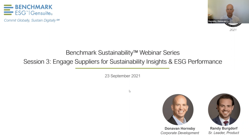 Benchmark Sustainability™ Webinar Series Session 3: Engage Suppliers for Sustainability Insights & ESG Performance