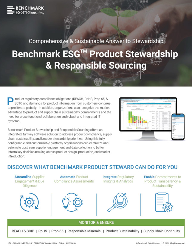 Benchmark ESG Product Stewardship & Responsible Sourcing product Brief