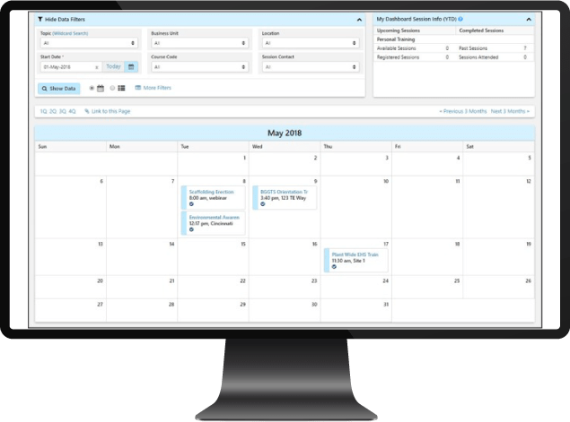 Computer Monitor Screen with Training Calendar App Page